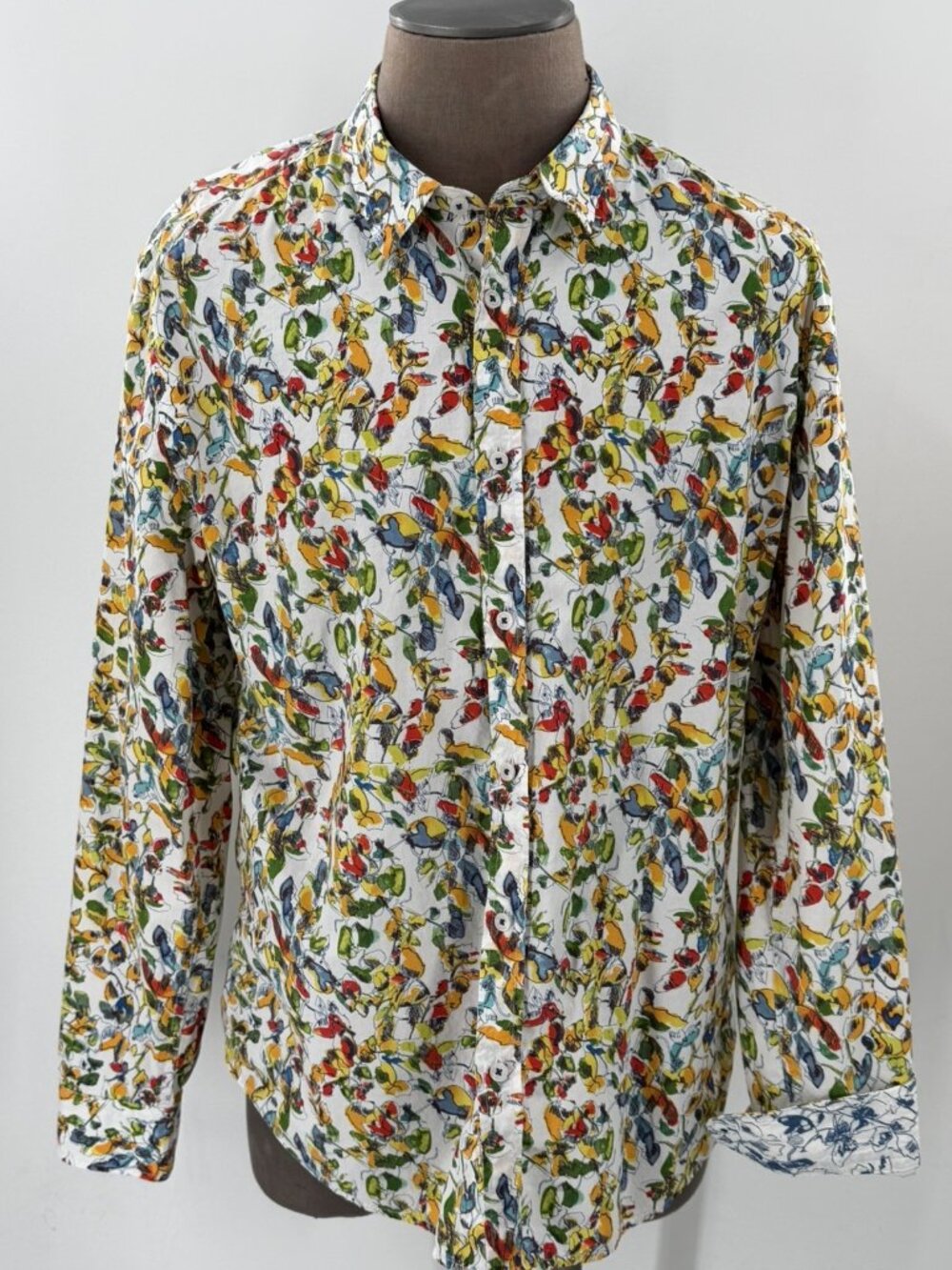 Desigual Man Shirt Mens Bold Floral Print Multicolor Bright Long Sleeve XXL